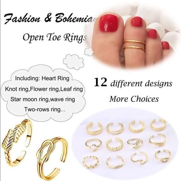 Yellow Gold Adjustable Open Toe Rings - Set of 12 - Picture 4 of 7